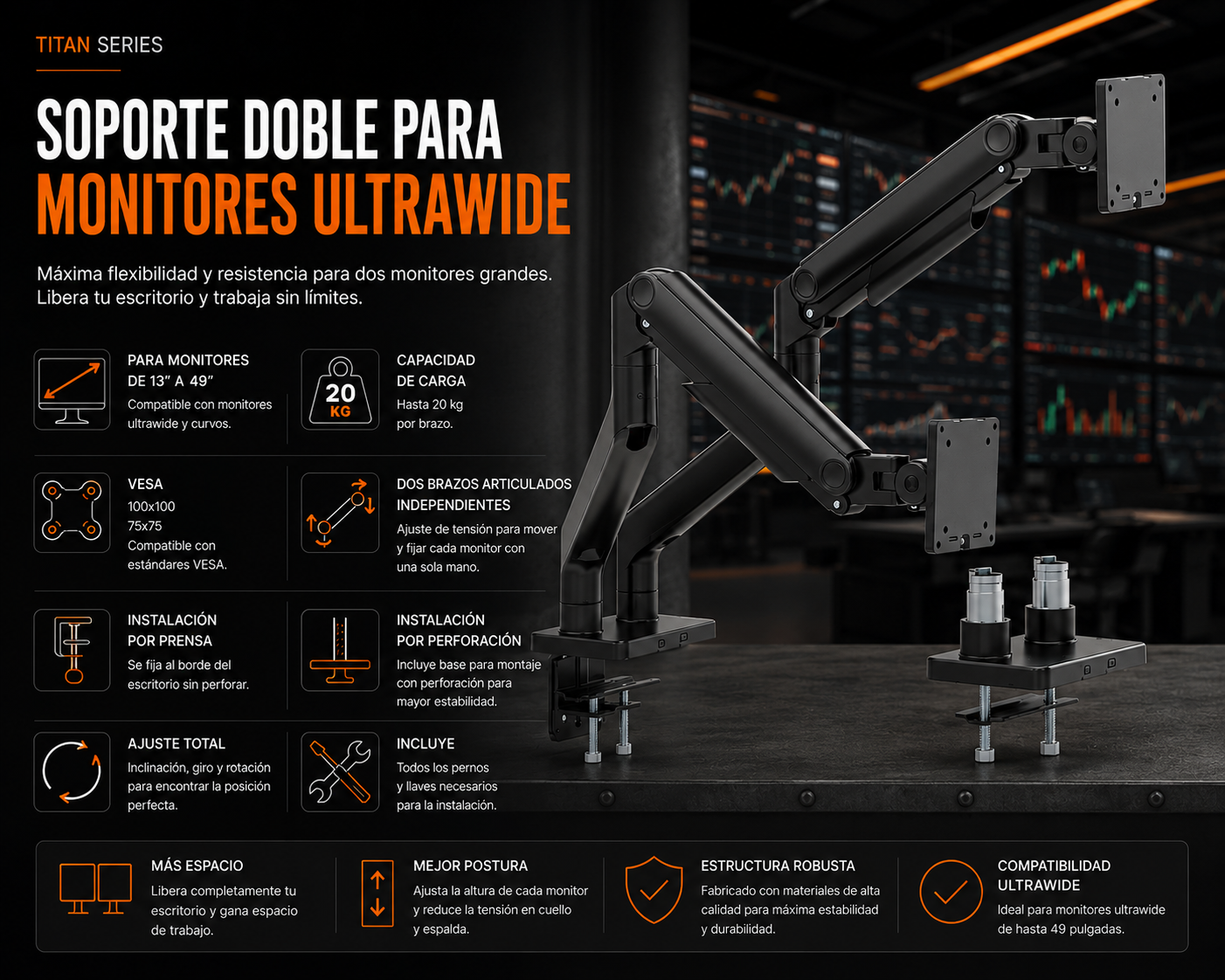 soporte para dos monitores 49 pulgadas