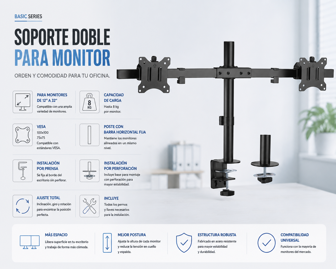 Soporte dos Monitores 5 soporte para dos monitores fijo
