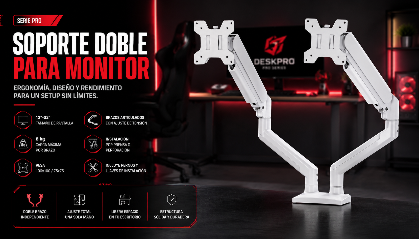 soporte para dos monitores blanco